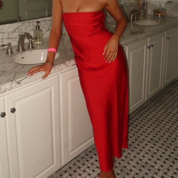 Red JCrew Long Strapless Dress - Picture 2 of 4